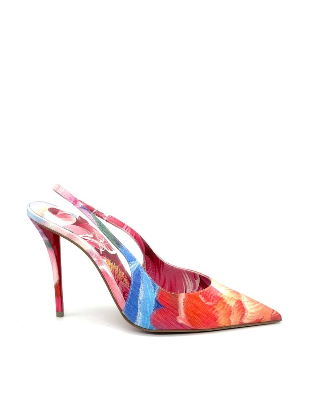 Christian Louboutin MISS Z SLING BACK 100 Silk Peonies Sandals Heels Shoe - Picture 11 of 16